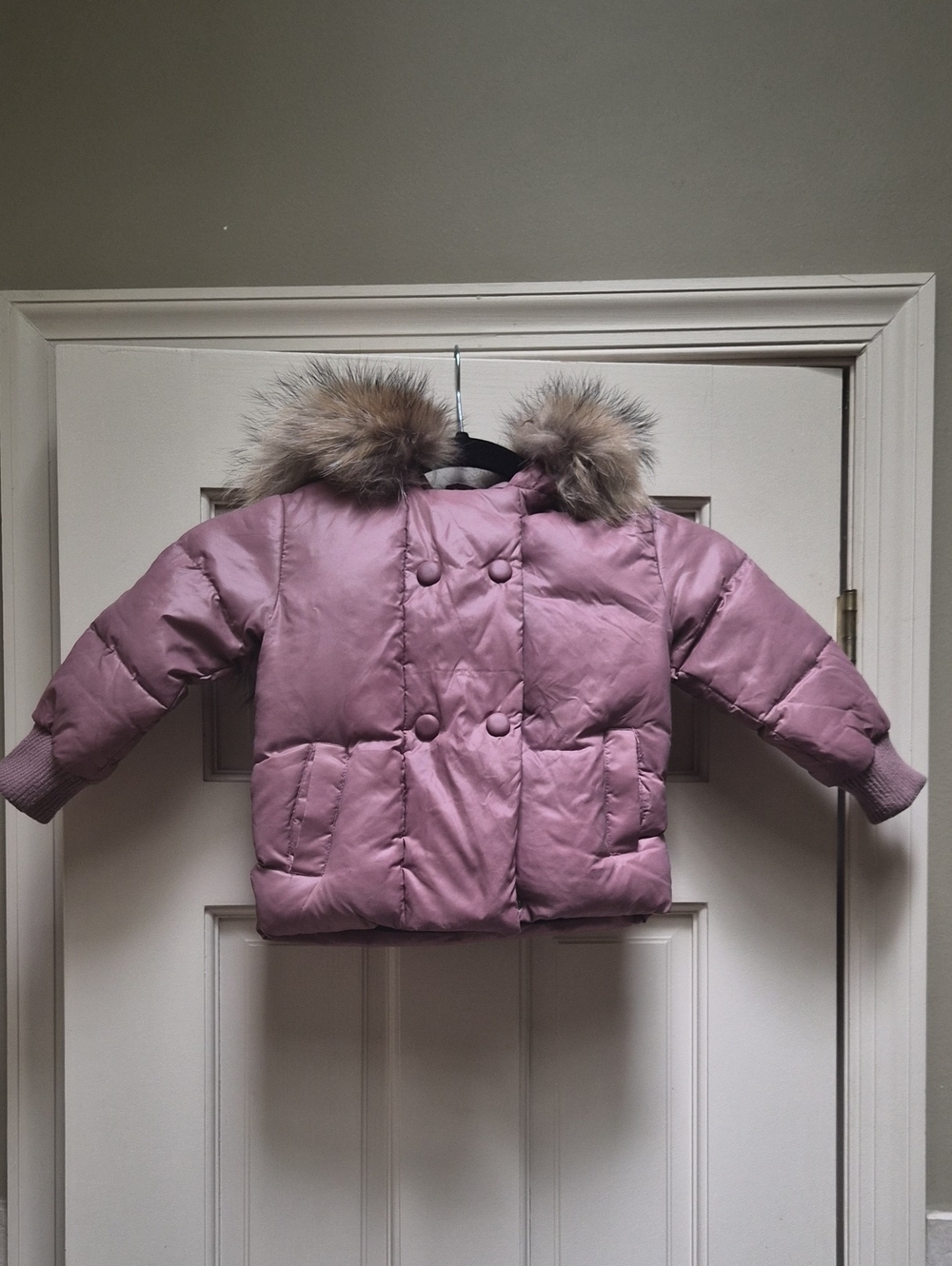 Girls Pink Down Puffer Jacket with Fur Hood